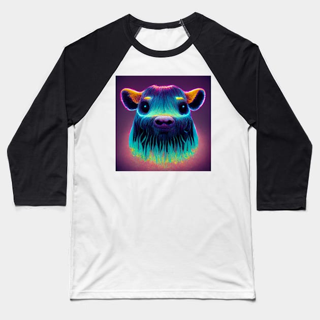 Psychedelic Cow Baseball T-Shirt by RichieDuprey